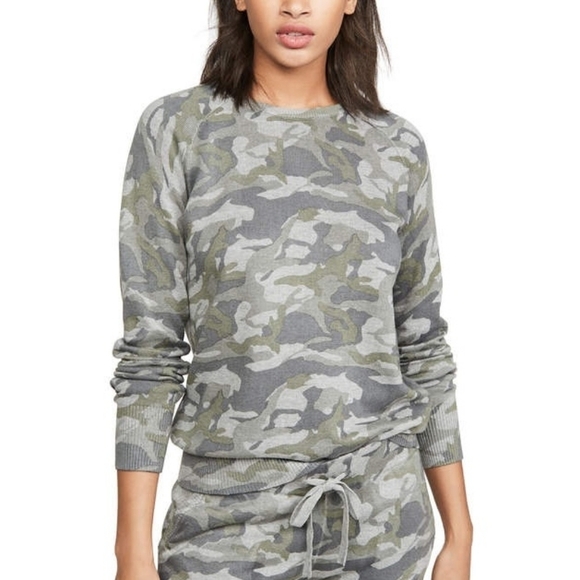 Monrow Grey Camo Raglan Sweatshirt small - Picture 2 of 8